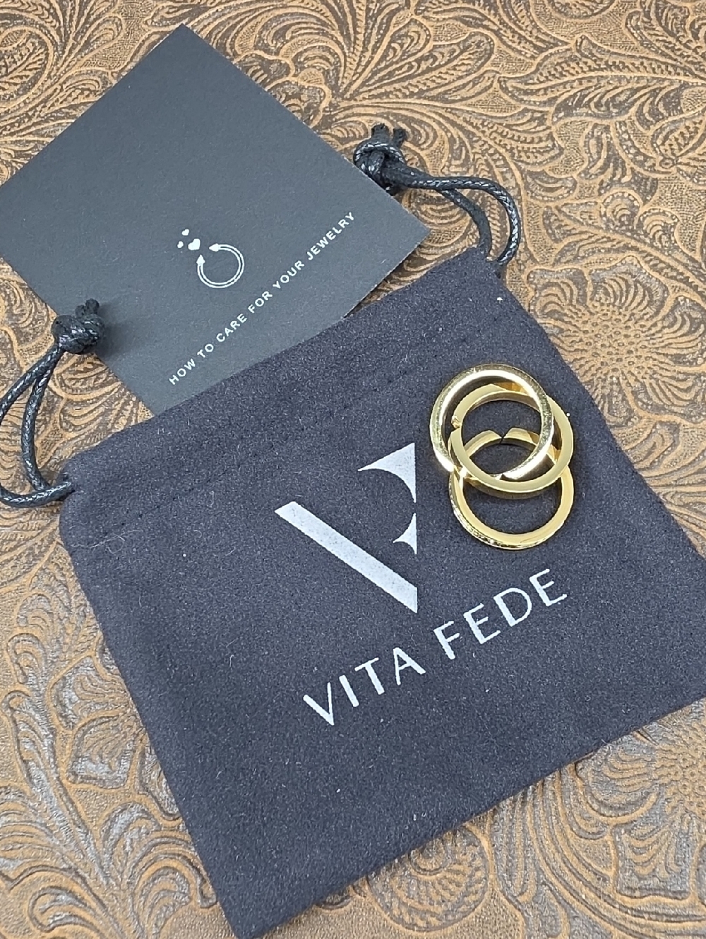 Vita Fede Cassio 24K Gold Plated Pave Swarovski Stackable Ring Trio New